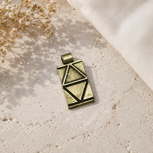 Antique Brass Geometric Pendant, Tribal Boho Statement Necklace PEN88-BRS-PLN