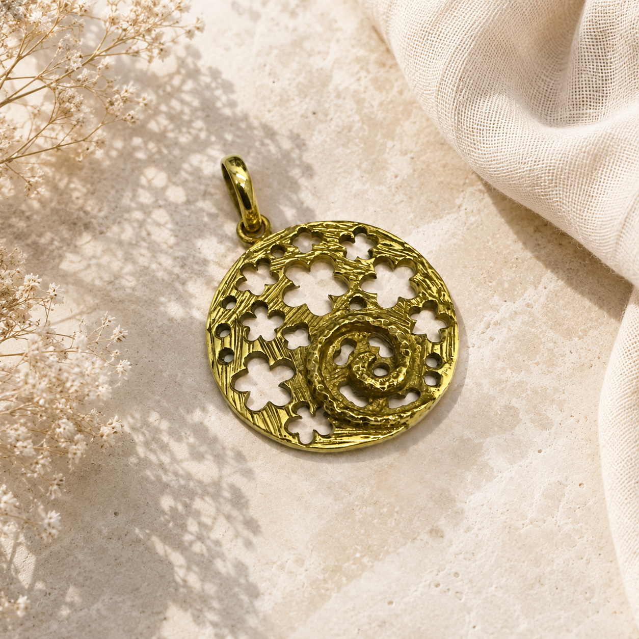 Antique Brass Geometric Pendant, Tribal Boho Statement Necklace PEN90-BRS-PLN