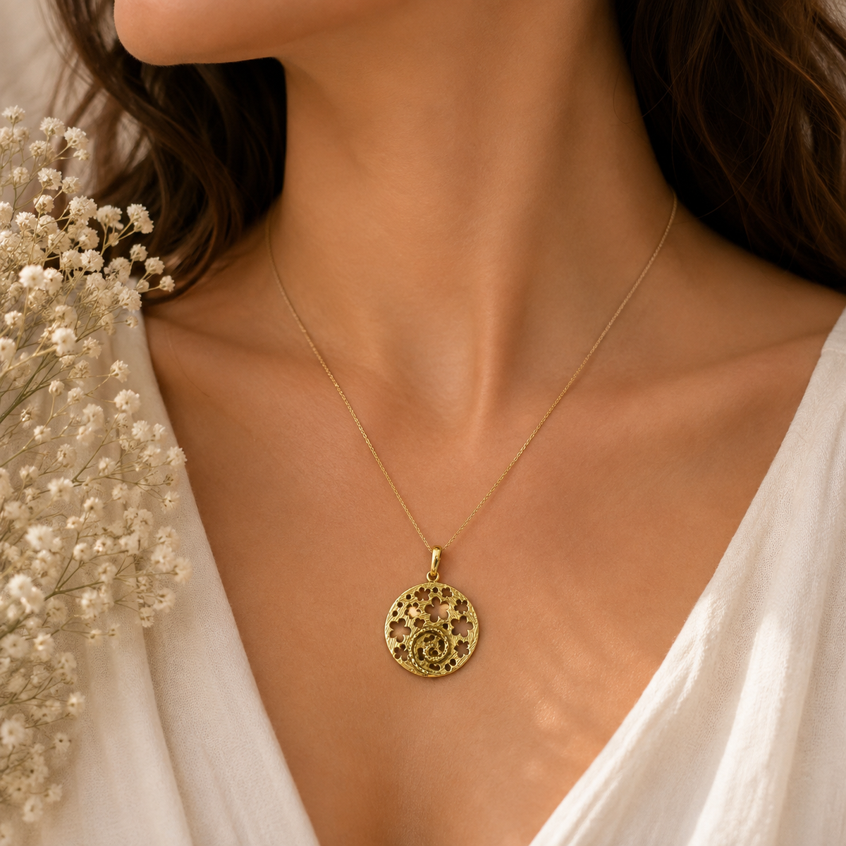 Antique Brass Geometric Pendant, Tribal Boho Statement Necklace PEN90-BRS-PLN