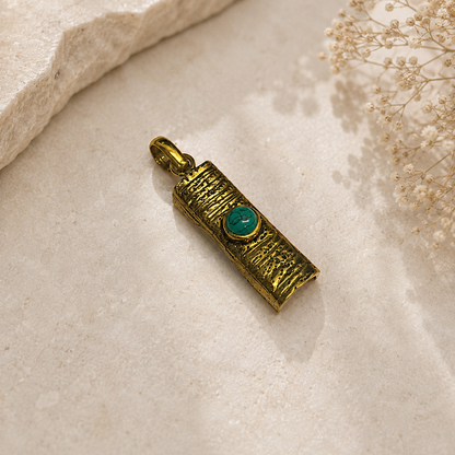 Turquoise Brass Pendant, Rustic Tribal Boho Statement Jewelry PEN92-BRS-NTQS01