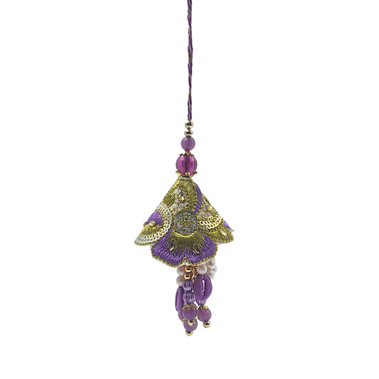 Purple Floral Embroidered Lumba Rakhi with Pearl & Beaded Tassels RB-315