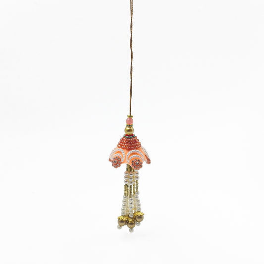 Peach Pearl Lumba Rakhi with Beaded Tassels & Embroidered Design RB-317