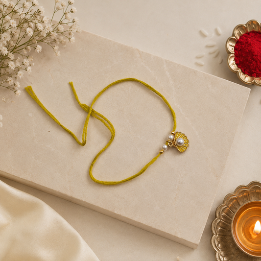 Gold Plated Shell Pearl Designer Rakhi for Men Women Raksha Bandhan RB-318