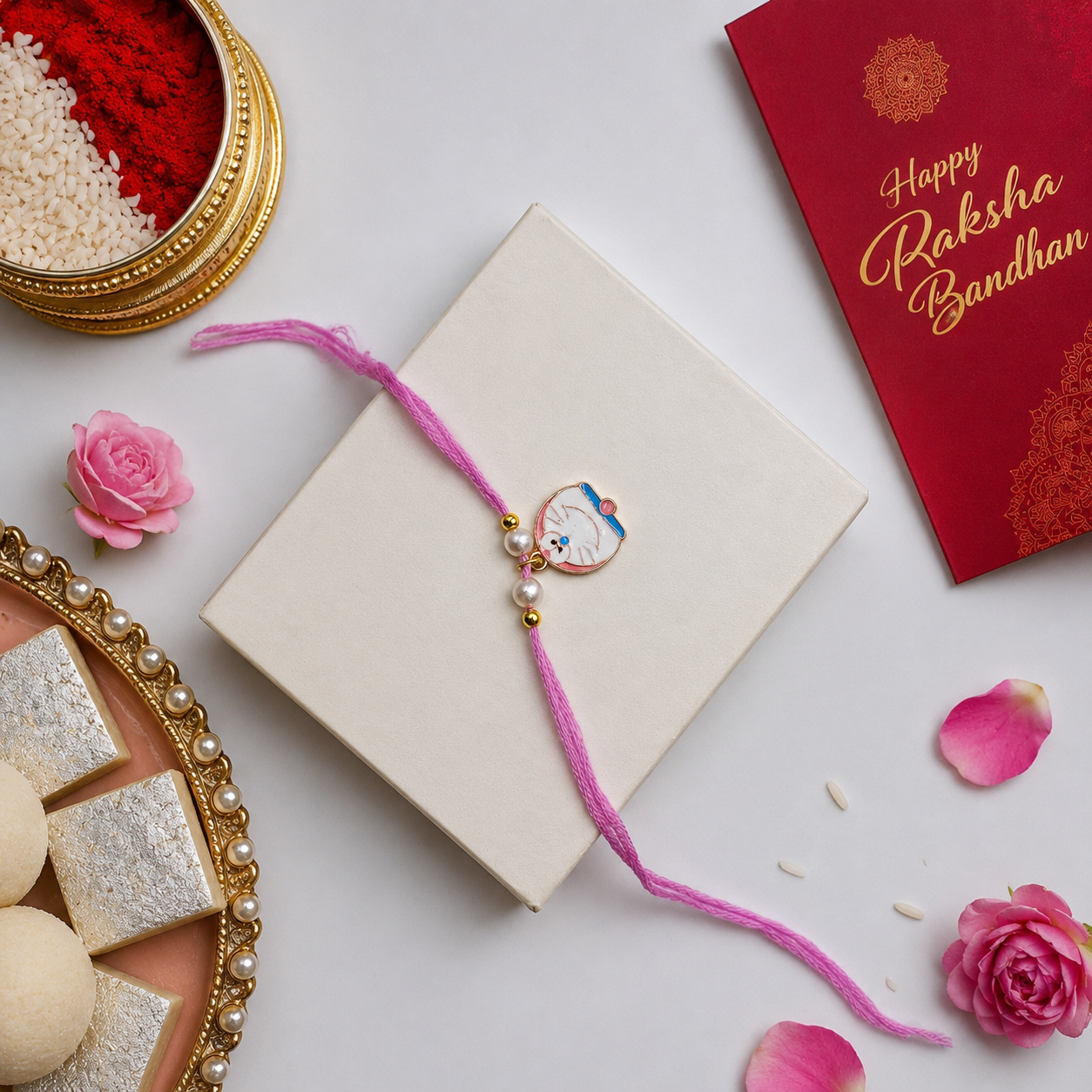 Gold Plated Cute Character Pearl Kids Rakhi for Raksha Bandhan RB-321