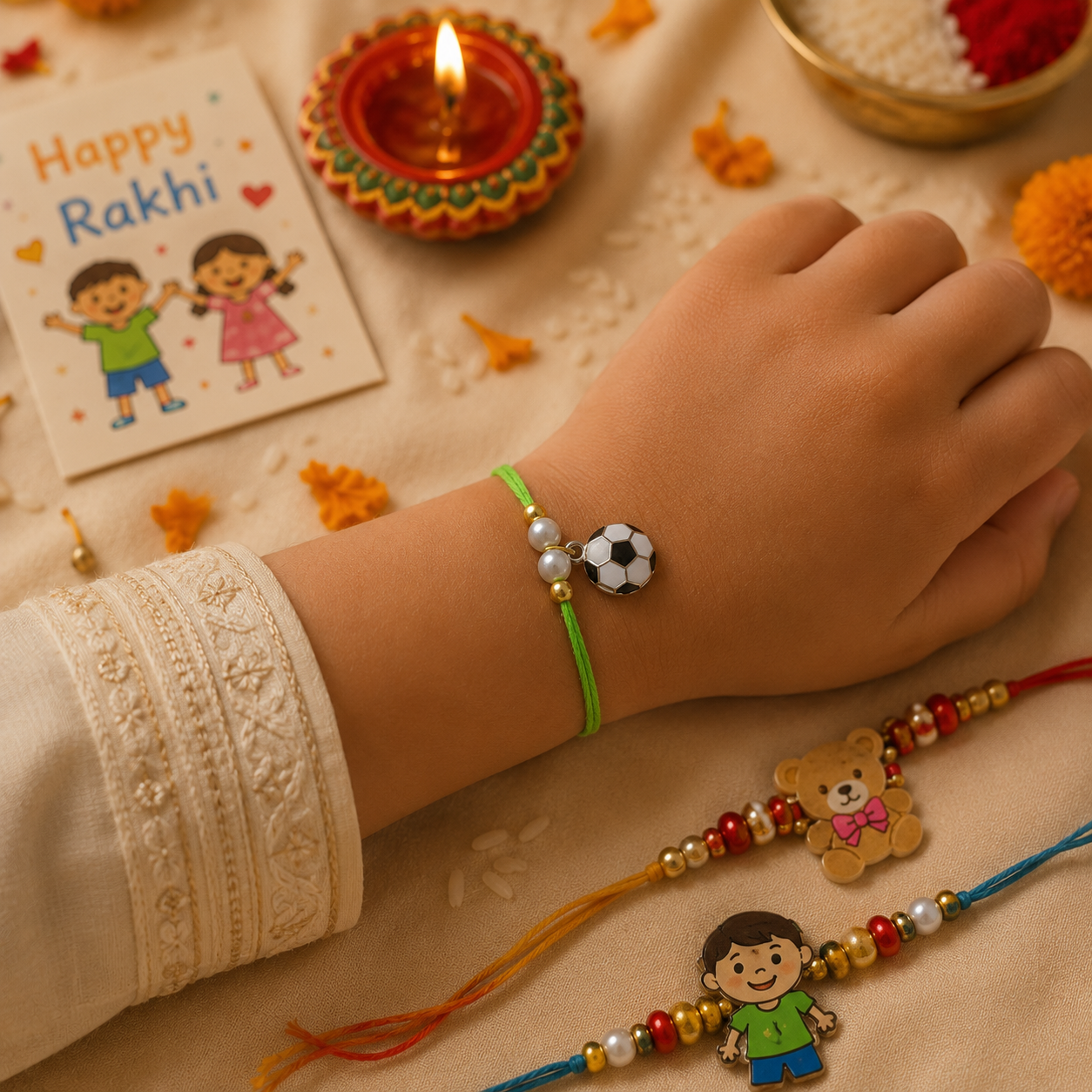 Gold Plated Football Charm Kids Rakhi for Raksha Bandhan Gift RB-325