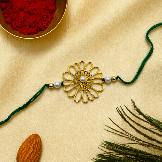 Gold Plated Floral Pearl Rakhi for Men Women Raksha Bandhan Gift RB-331