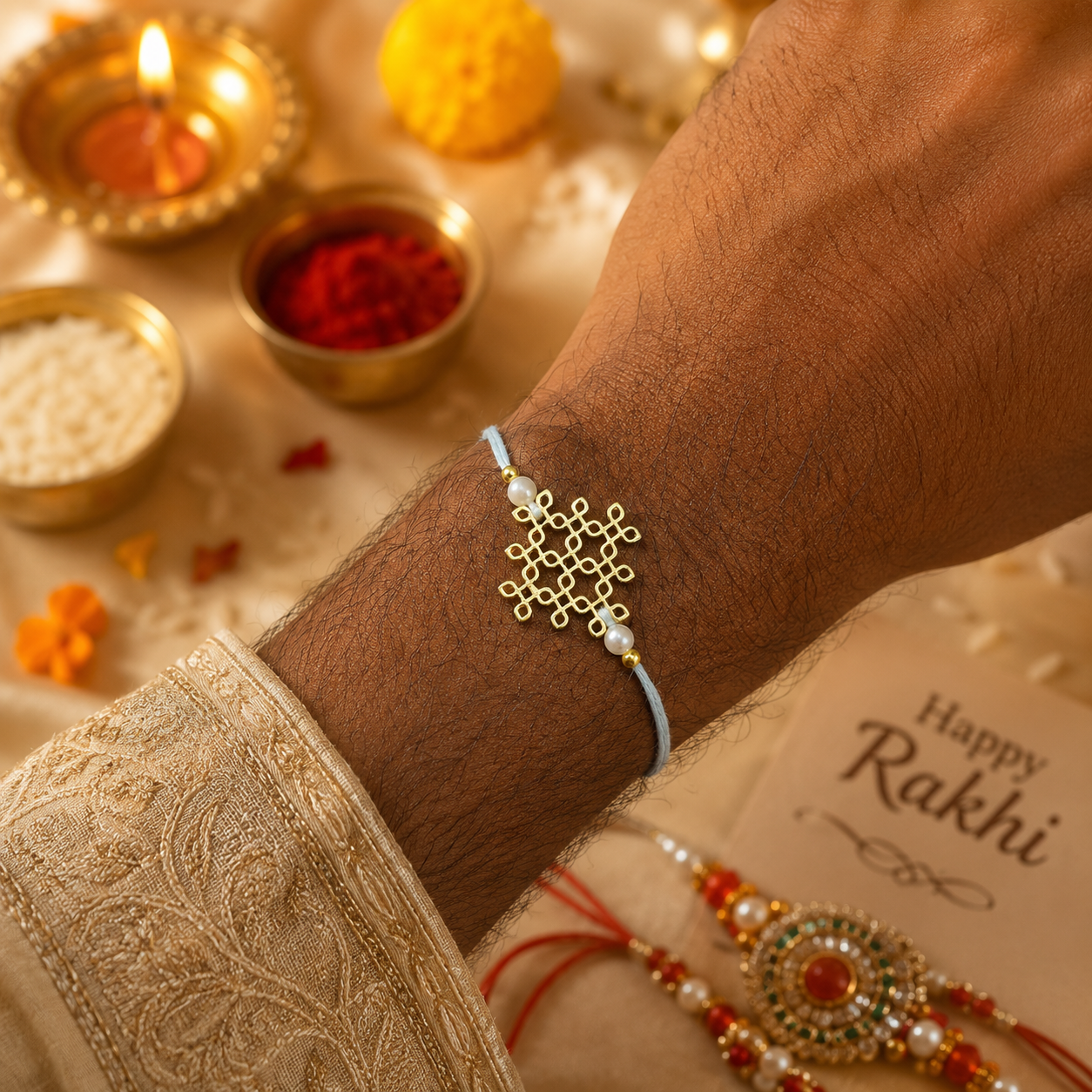 Gold Plated Sacred Geometric Unisex Rakhi for Raksha Bandhan Gift RB-338