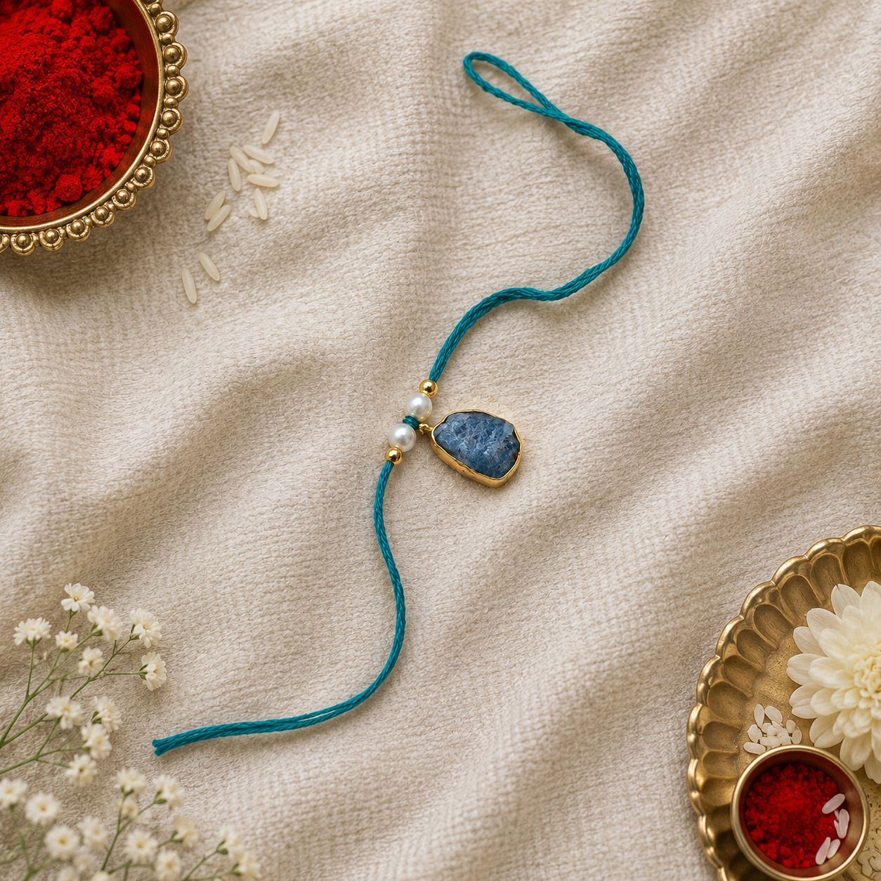 Gold Plated Raw Green Stone Unisex Rakhi for Raksha Bandhan Gift RB-341