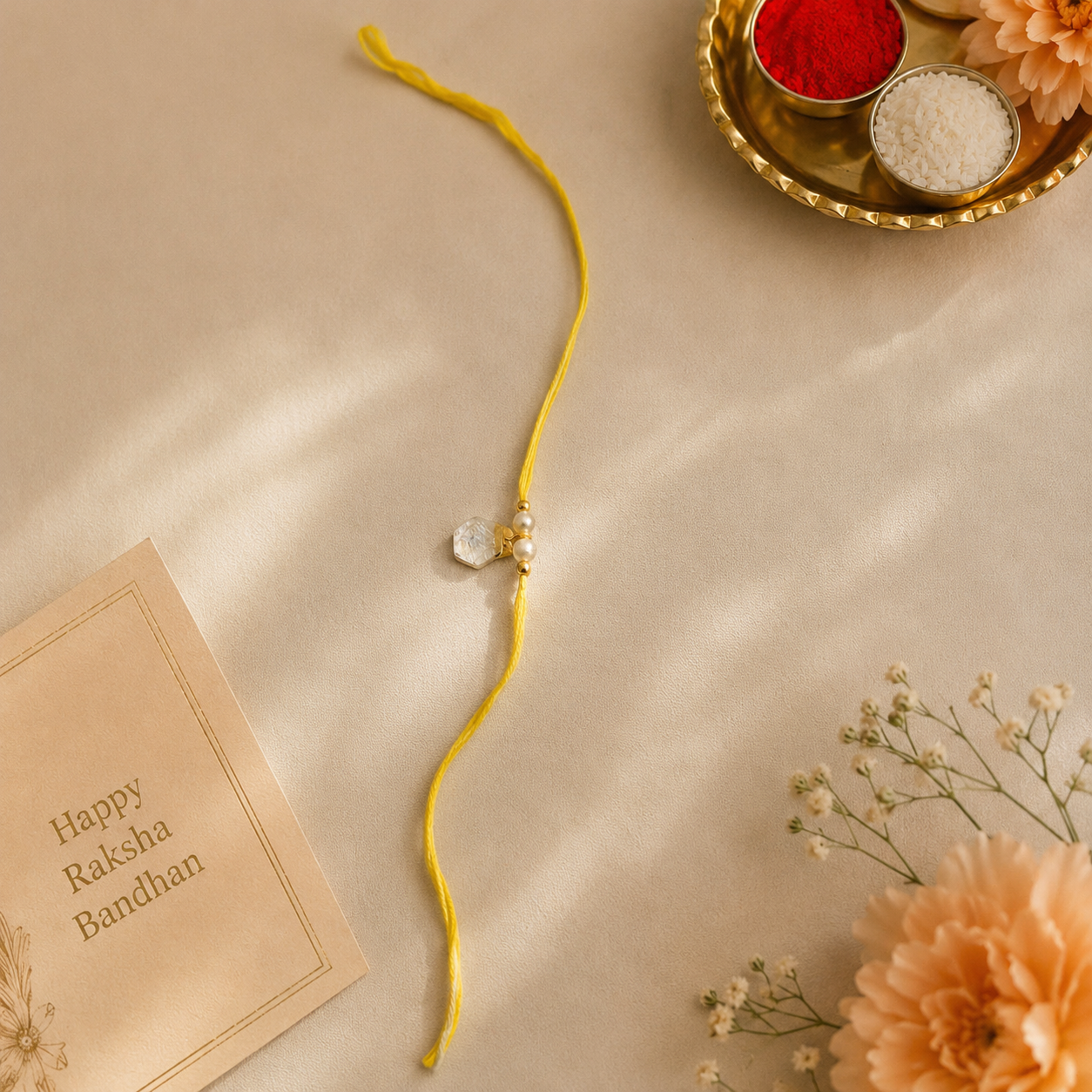 Gold Plated Hexagon Pearl Unisex Rakhi for Raksha Bandhan Gift RB-342
