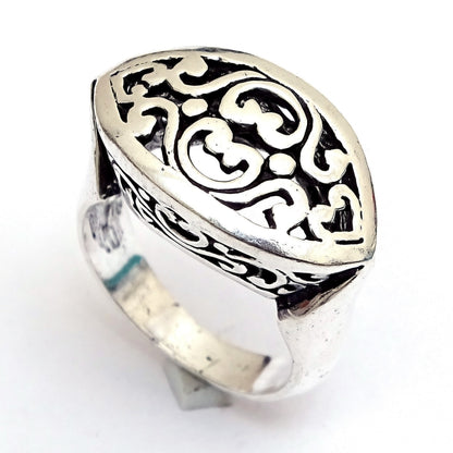 Birthday Gift Designer Silver Plated Filigree Engraved Ring Jewelry Size 6.5 RIN-2682