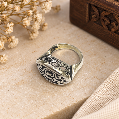 Birthday Gift Designer Silver Plated Filigree Engraved Ring Jewelry Size 6.5 RIN-2682