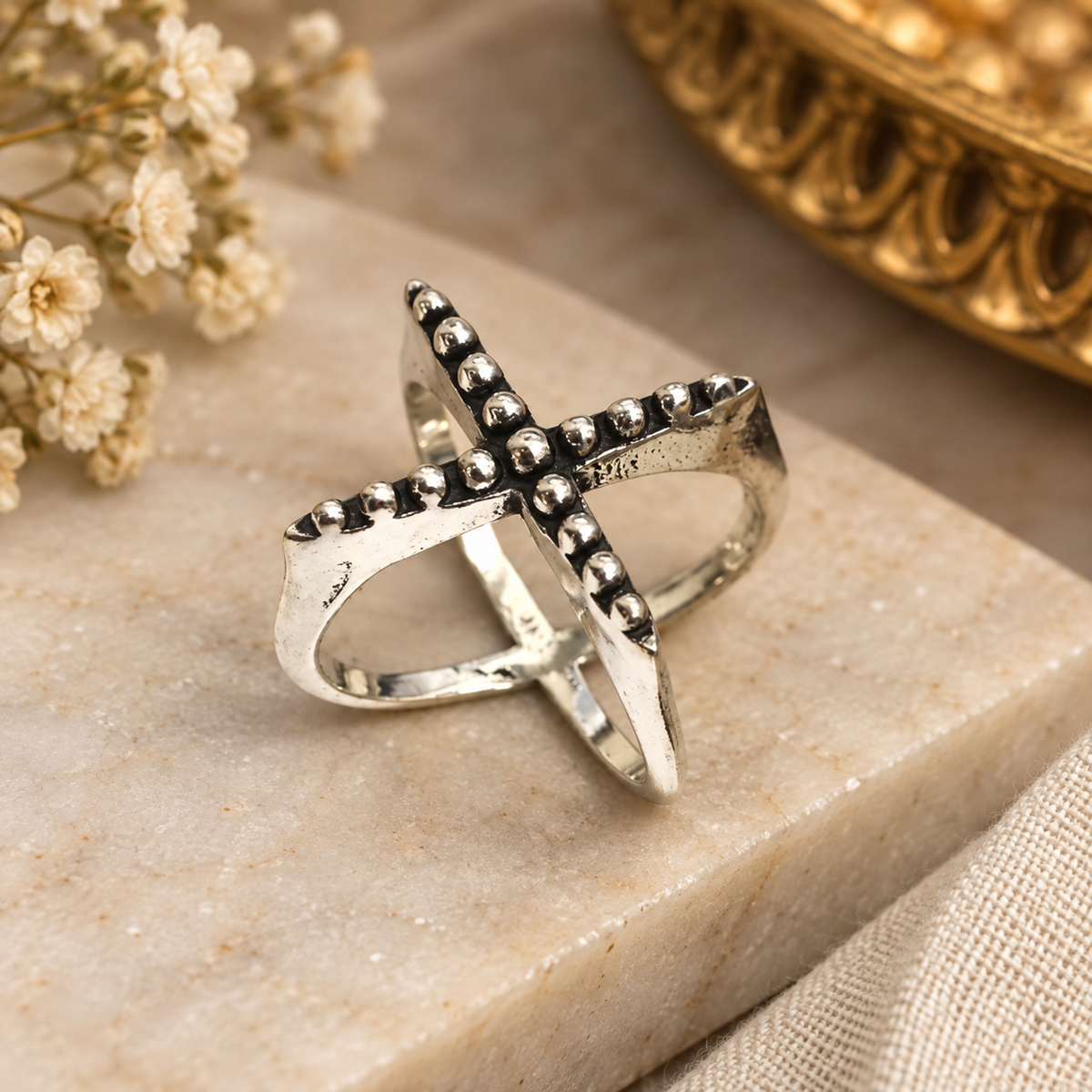 X Ring Criss Cross Ring Crossover Ring Silver X Ring Stackable Band US 7 RIN-3215