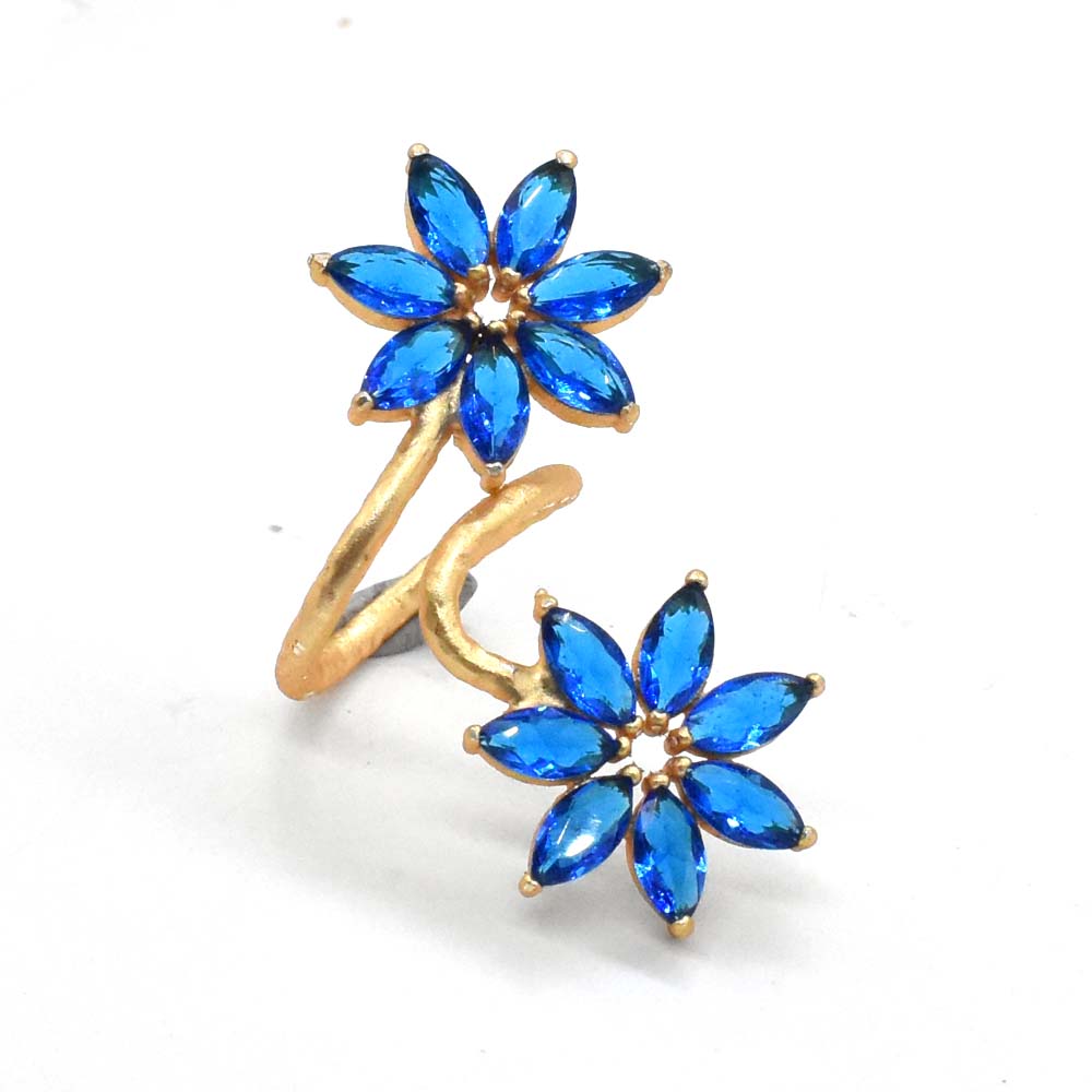 Tanzanite Quartz Sparkling Gemstone Gold Plated Jewelry Ring Adjustable RIN-5244