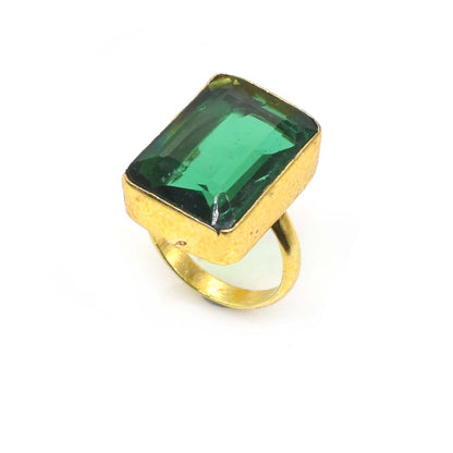 Chrome Diopside Gold Plated Ring Adjustable Rectangular Green Birthstone RIN-5364