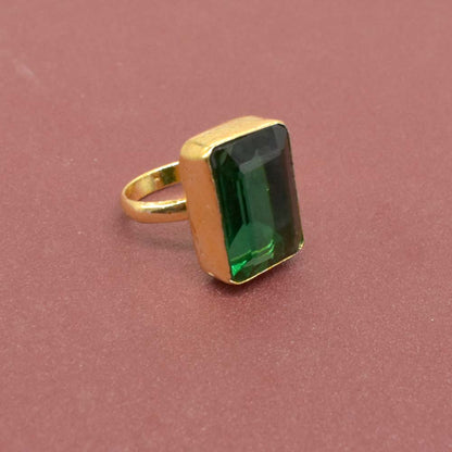 Chrome Diopside Gold Plated Ring Adjustable Rectangular Green Birthstone RIN-5364