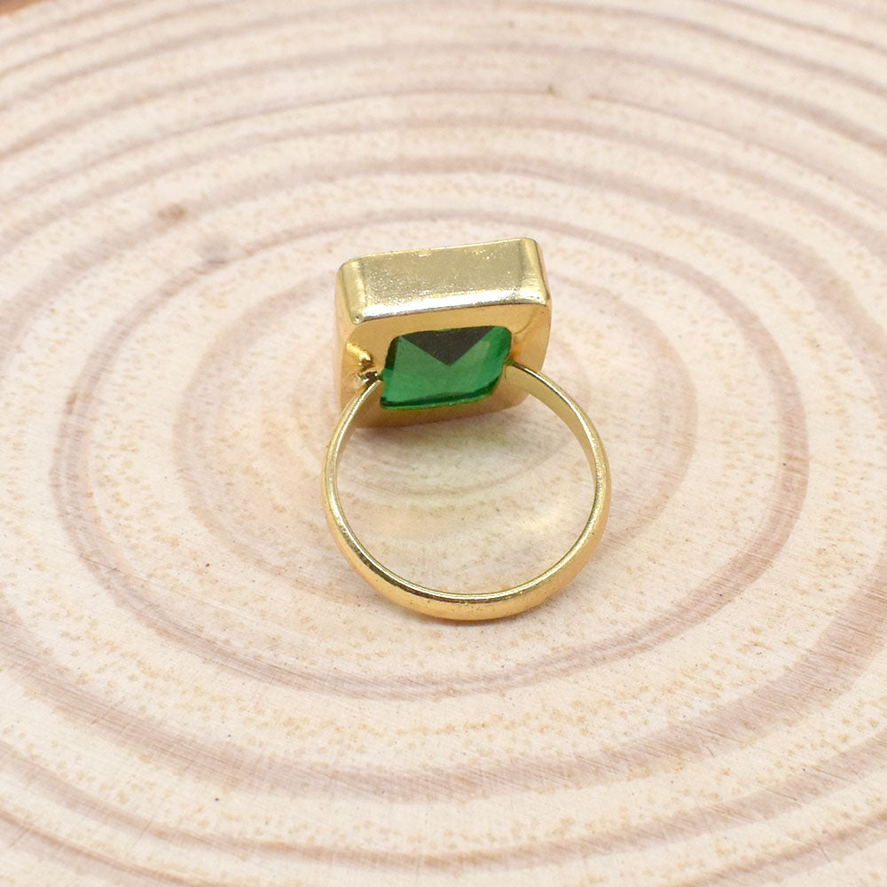 Chrome Diopside Gold Plated Ring Adjustable Rectangular Green Birthstone RIN-5364