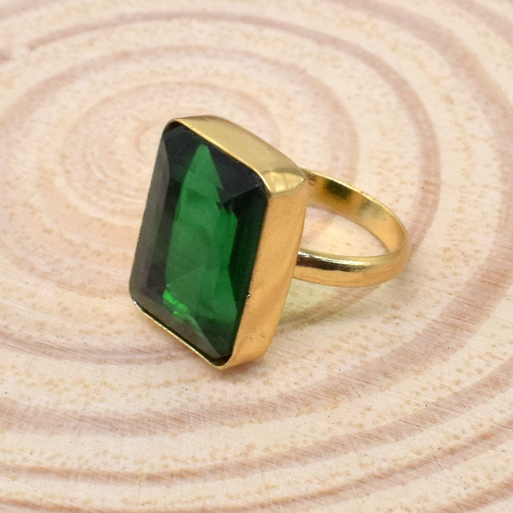 Chrome Diopside Gold Plated Ring Adjustable Rectangular Green Birthstone RIN-5364