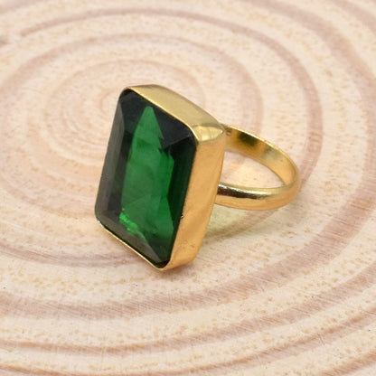 Chrome Diopside Gold Plated Ring Adjustable Rectangular Green Birthstone RIN-5364