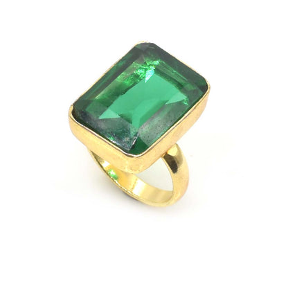Chrome Diopside Gold Plated Ring Adjustable Rectangular Green Birthstone RIN-5364