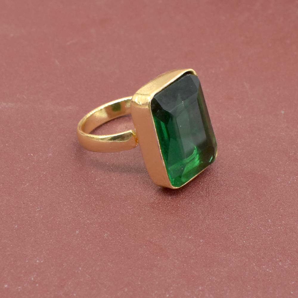 Chrome Diopside Gold Plated Ring Adjustable Rectangular Green Birthstone RIN-5364