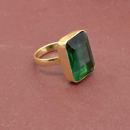 Chrome Diopside Gold Plated Ring Adjustable Rectangular Green Birthstone RIN-5364