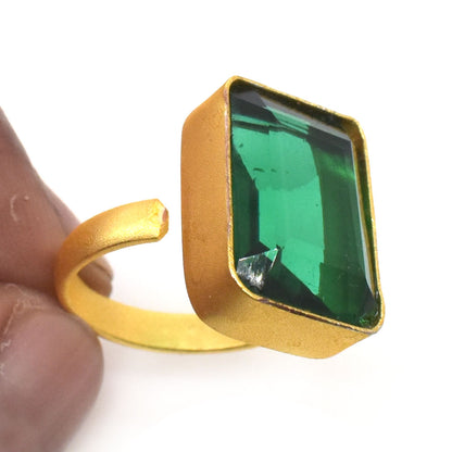 Chrome Diopside Gold Plated Ring Adjustable Rectangular Green Birthstone RIN-5364