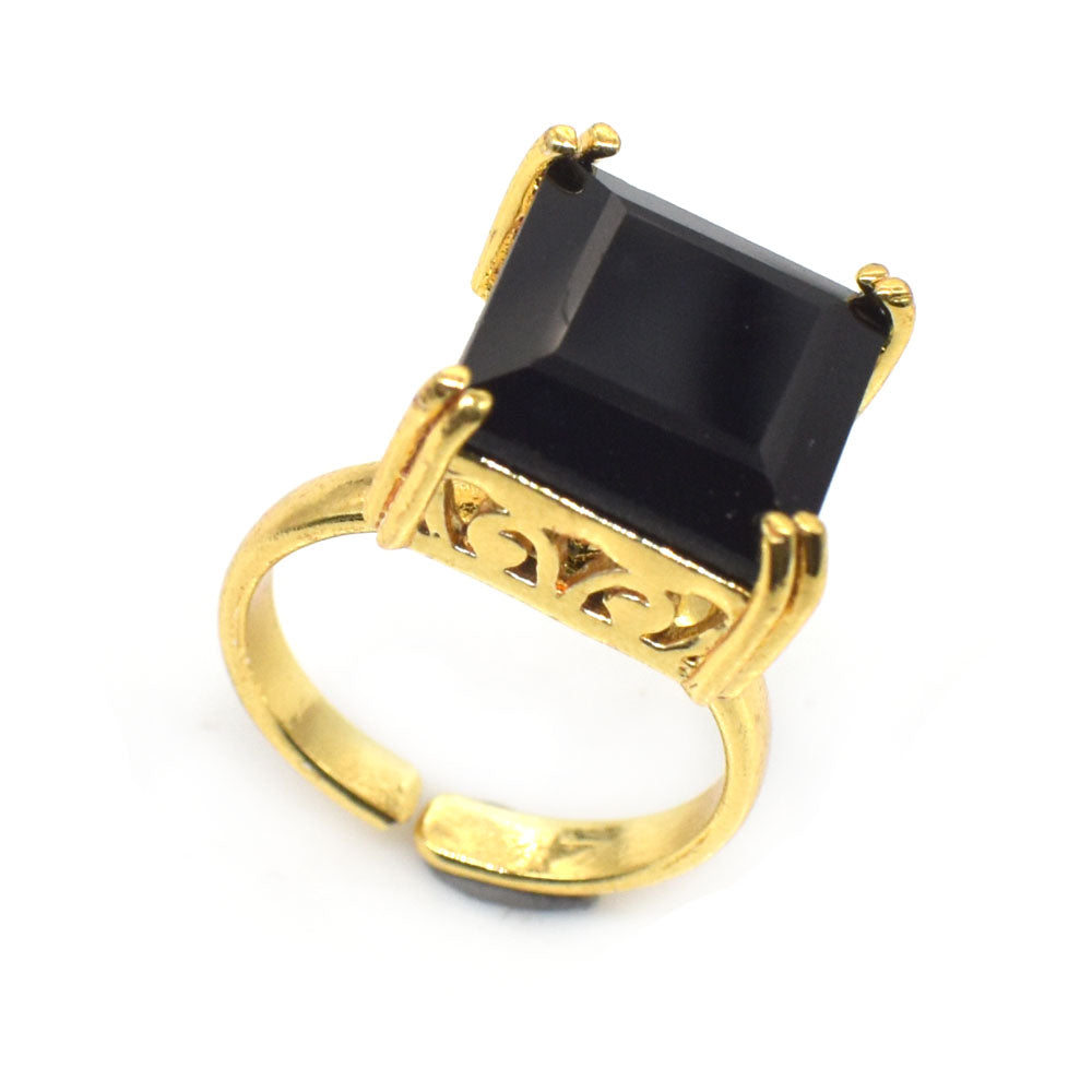 Unique Black Spinel Gemstone Handmade Gold Plated Jewelry Adjustable Ring RIN-5632