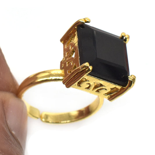 Unique Black Spinel Gemstone Handmade Gold Plated Jewelry Adjustable Ring RIN-5632