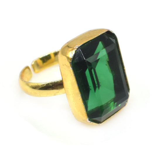 Chrome Diopside Gold Plated Ring Adjustable Rectangular Green Birthstone RIN-5364
