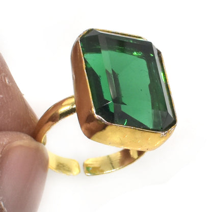 Chrome Diopside Gold Plated Ring Adjustable Rectangular Green Birthstone RIN-5364