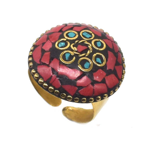 Red Coral Gemstone Tibetan Fashion Jewelry Adjustable Ring RIN-5789