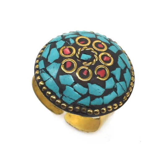 Stunning Turquoise Gemstone Tibetan Brass Jewelry Adjustable Ring RIN-5790