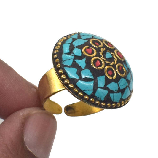 Stunning Turquoise Gemstone Tibetan Brass Jewelry Adjustable Ring RIN-5790