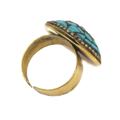 Stunning Turquoise Gemstone Tibetan Brass Jewelry Adjustable Ring RIN-5790