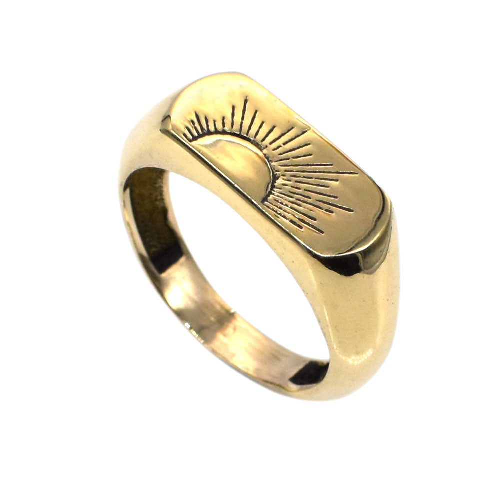 Gold Signet Sun Ring Brass Engraved Lover Gift Jewelry Men's Ring US 8 RIN-6583