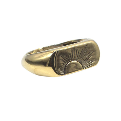 Gold Signet Sun Ring Brass Engraved Lover Gift Jewelry Men's Ring US 8 RIN-6583
