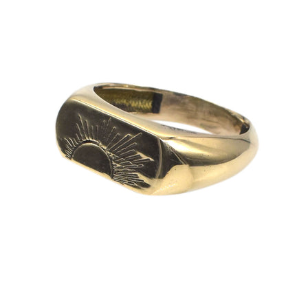 Gold Signet Sun Ring Brass Engraved Lover Gift Jewelry Men's Ring US 8 RIN-6583