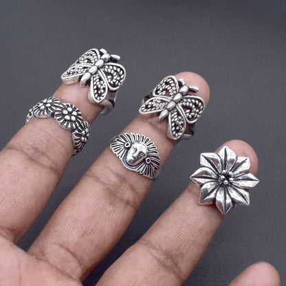 Oxidized Silver Ring Wholesale Lot 5 Pcs Boho Jewelry Adjustable Ring RIN-6899