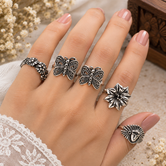 Oxidized Silver Ring Wholesale Lot 5 Pcs Boho Jewelry Adjustable Ring RIN-6899