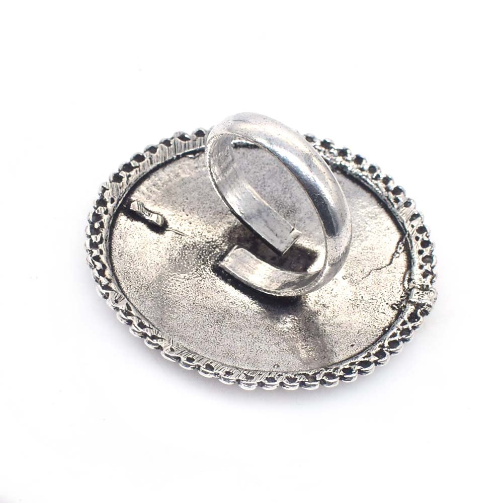 Oxidized Silver Round Ring Textured Dot Pattern Boho Statement Jewelry RIN-6926