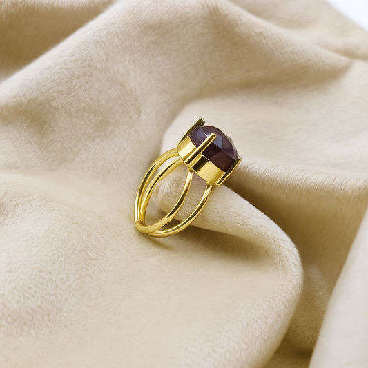 Checker Cut Gemstone Double Band Ring RIN05-GLD