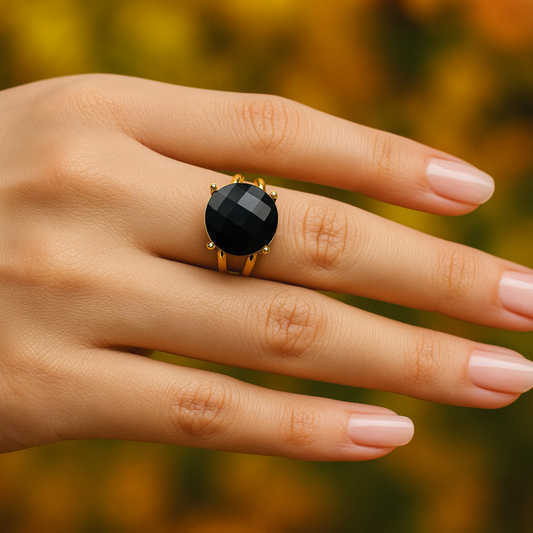Checker Cut Gemstone Double Band Ring RIN05-GLD