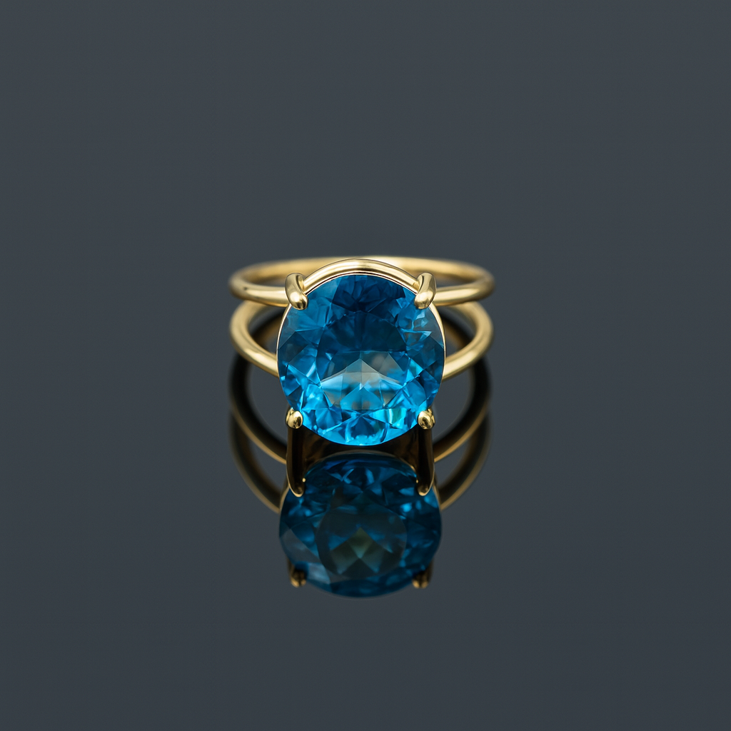 Checker Cut Gemstone Double Band Ring RIN05-GLD