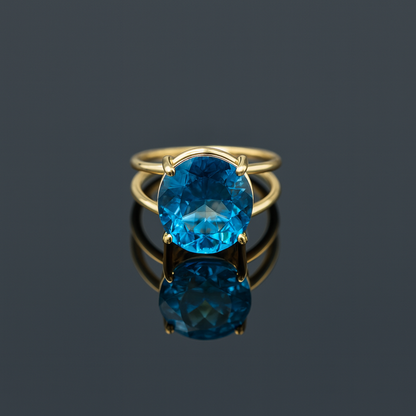 Checker Cut Gemstone Double Band Ring RIN05-GLD