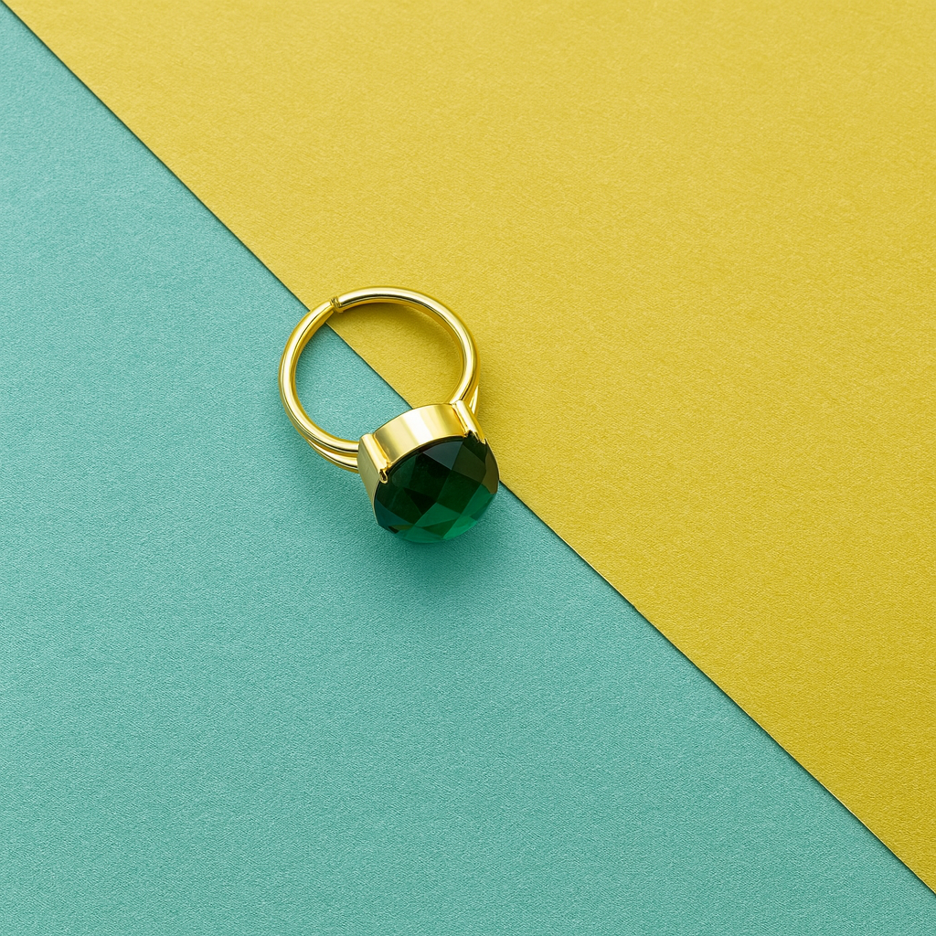 Checker Cut Gemstone Double Band Ring RIN05-GLD