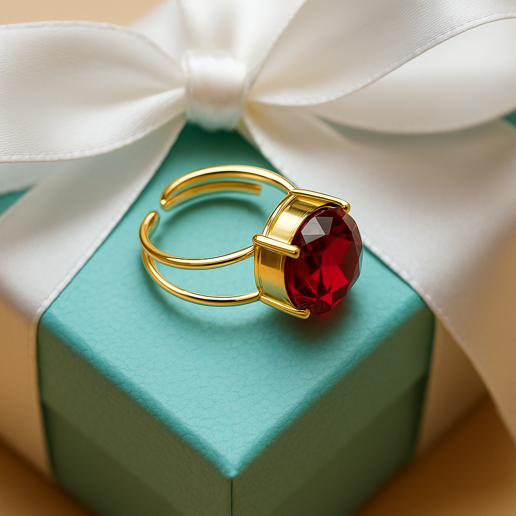 Checker Cut Gemstone Double Band Ring RIN05-GLD