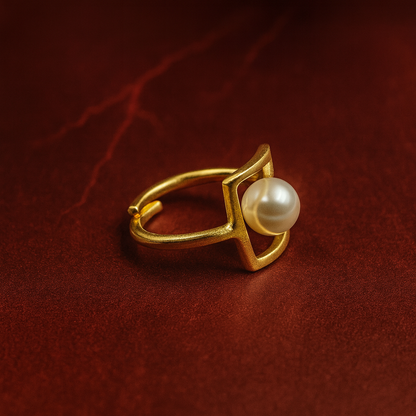 Square Ring With Pearl RIN07-GLD