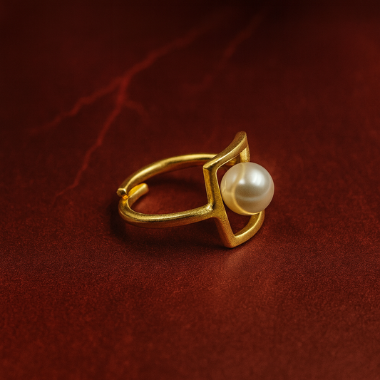 Square Ring With Pearl RIN07-GLD