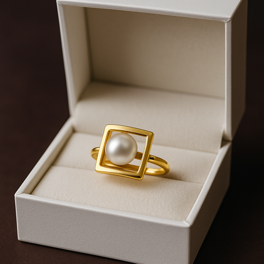 Square Ring With Pearl RIN07-GLD