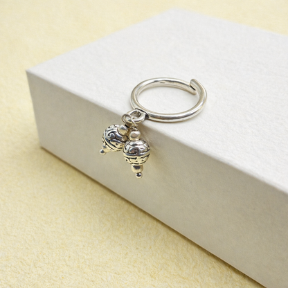 Gold Dangle Charm Ring Unique Dual Hanging Bead Design Statement Jewelry